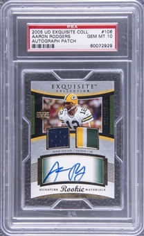 2005 UD "Exquisite Collection" #106 Aaron Rodgers Signed Jersey Rookie Card (#039/199) - PSA GEM MT 10